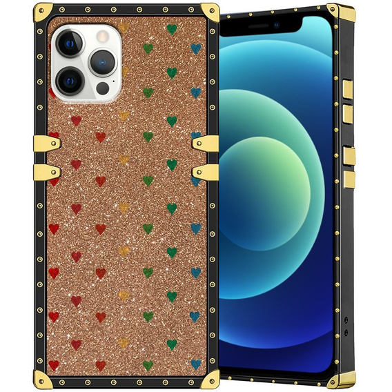 Чехол Suitcase до iPhone 12/12 Pro, Hearts Ring, Glitter Gold