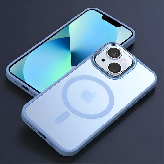 Чохол для iPhone 13, для MagSafe, ERBORD Matt Case, синій + захисне скло