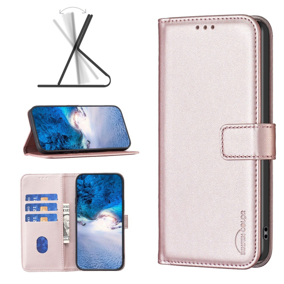 Откидной чехол для Samsung Galaxy A25 5G, BINFEN Wallet, розовый + 9H стекло  