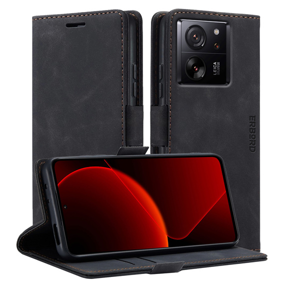 Чохол для Xiaomi 13T / 13T Pro, ERBORD Vintage, гаманець з клапаном, чорний