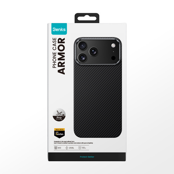 Чехол BENKS Kevlar Armor PRO Carbon Fiber 600D A070 для MagSafe с активной кнопкой для iPhone 17 Pro Max