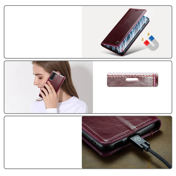 Флип-кейс CASEME для Samsung Galaxy S21, Waxy Textured, красный