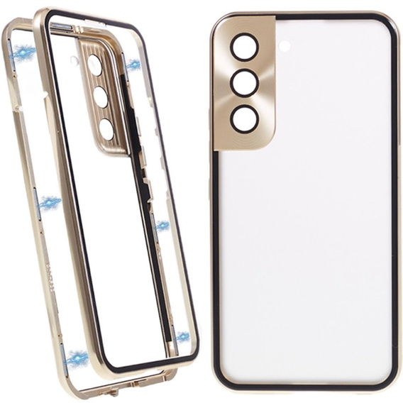 Чехол для Samsung Galaxy S22, Magnetic Dual Glass, золотой
