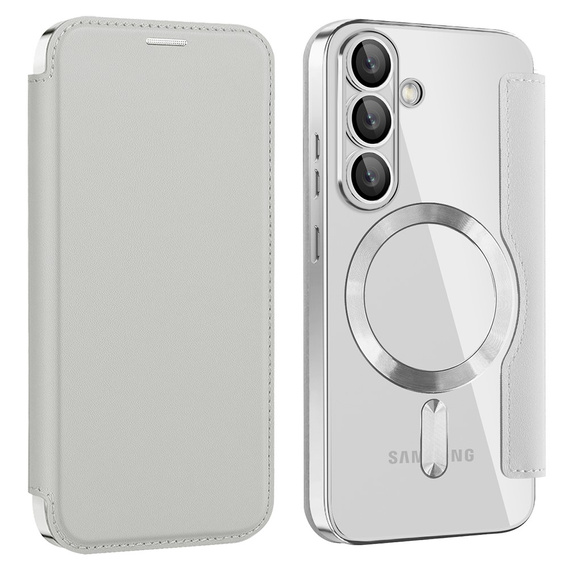 Чохол-книжка для Samsung Galaxy S25, RFID Wallet MagSafe CamShield, сріблястий
