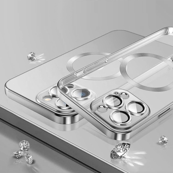 Чохол для iPhone 14 Pro, Electro MagSafe, сріблястий + Скло на екран