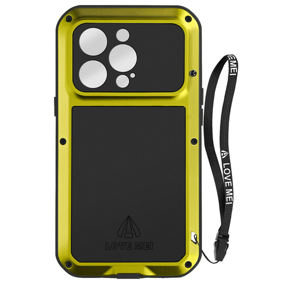 Чехол Love Mei до iPhone 14 Pro, armored with glass, жёлтый