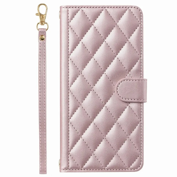 чехол-крышка для Samsung Galaxy A16, Rhombus Crossbody Leather, розовый rose gold
