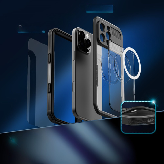 IP68 Водонепроницаемый чехол для iPhone 16 Pro Max, SHELLBOX MagSafe, чёрный