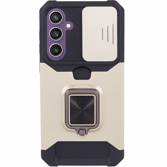 Бронированный чехол для Samsung Galaxy S23 FE, Camera Slide Card Slot, чёрный + 9H стекло