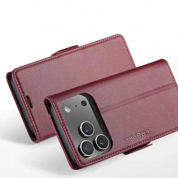 Чехол ERBORD Glossy Litchi, флип-кошелек для iPhone 17 Pro Max