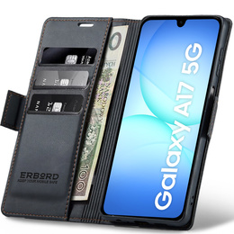 Чехол для Samsung Galaxy A17 5G, ERBORD Glossy Litchi, кошелек с клапаном, чёрный