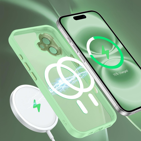 Чохол для iPhone 16 Plus, для MagSafe, ERBORD Matt Case, світло-зелений + захисне скло