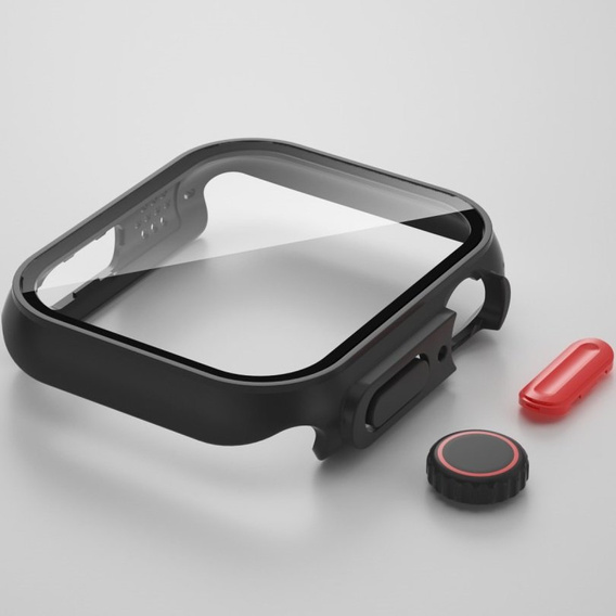 2в1 чехол и защитное стекло для часов Apple Watch 6/5/4/SE 44MM, Black/Red