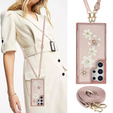 Чохол для Samsung Galaxy S25 Ultra, Leather Flower Card Slot, рожевий