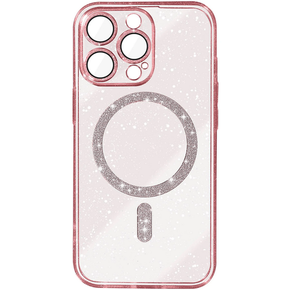 Чохол для iPhone 16 Pro, ERBORD Glitter MagSafe, рожевий + Скло для екрану