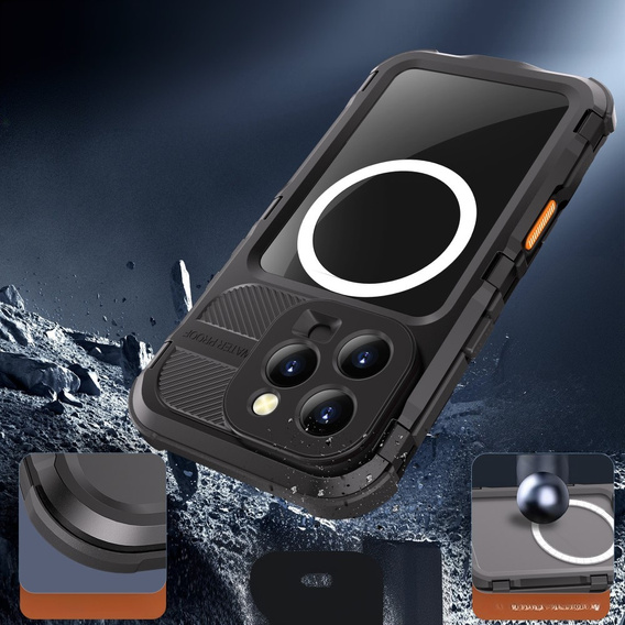 Водонепроникний чохол IP68 для iPhone 16 Pro, SHELLBOX MagSafe, чорний