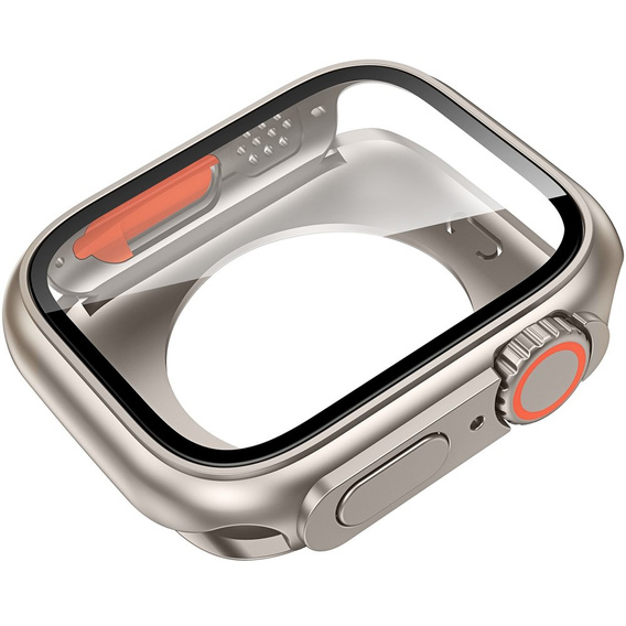 2в1 чехол и защитное стекло для часов Apple Watch 7/8 45MM, Titanium Gold/Orange