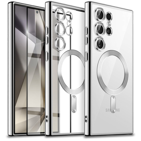 Чохол для Samsung Galaxy S24 Ultra, Electro MagSafe, сріблястий + Повністю клейове керамічне скло