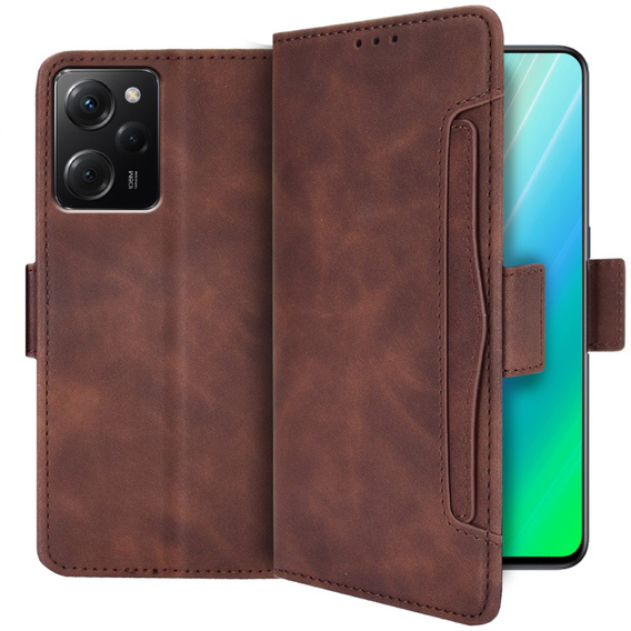 Откидной чехол для Xiaomi Poco X5 Pro 5G, Card Slot, коричневый