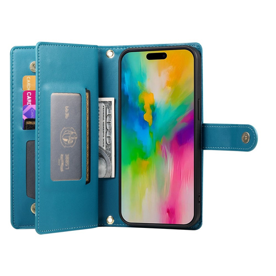 Откидной чехол для iPhone 16 Pro Max, Wallet Zipper Pocket, синий