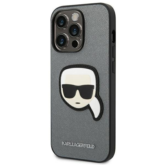 Чехол Karl Lagerfeld до iPhone 14 Pro Max, Saffiano Karl's Head Patch, серебряный
