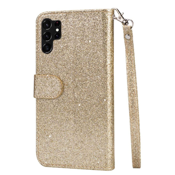 Откидной чехол для Samsung Galaxy S24 Ultra, Wallet Zipper Pocket Glittery, золотой