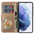 Откидной чехол для Samsung Galaxy S24 Ultra, Wallet Zipper Pocket Glittery, золотой