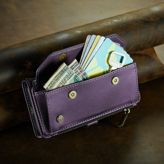 Чехол CASEME для Samsung Galaxy S24 FE, RFID Leather Wallet, с плечевым ремнем, фиолетовый
