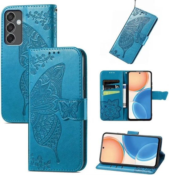 Откидной чехол для Samsung Galaxy M55 5G, Butterfly, синий