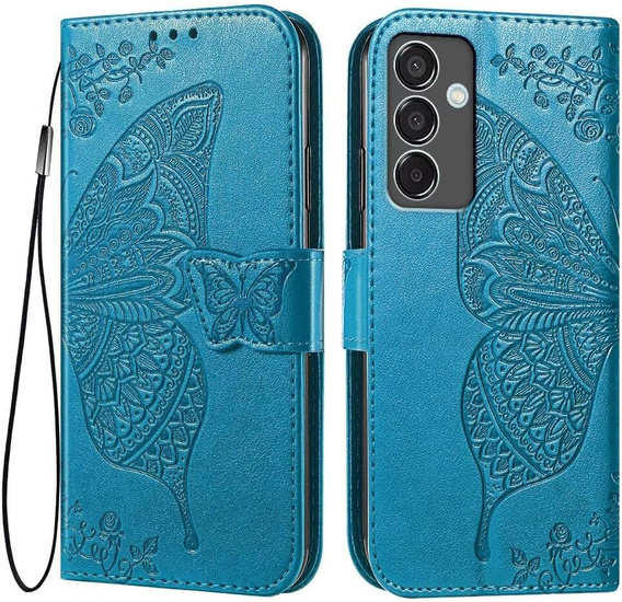 Откидной чехол для Samsung Galaxy M55 5G, Butterfly, синий