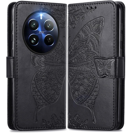 Откидной чехол для Realme 12 Pro 5G / 12 Pro+ 5G, Butterfly, чёрный