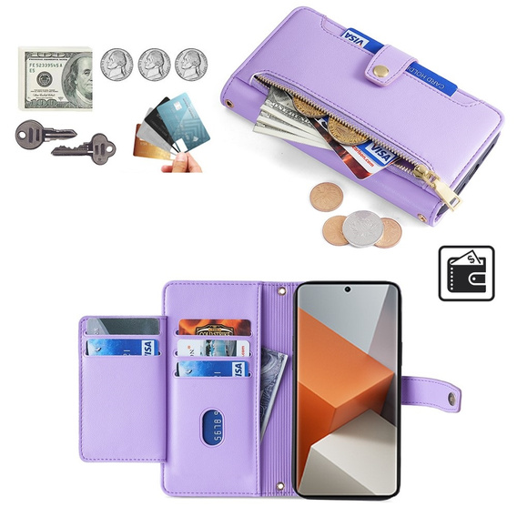 Чохол-книжка для Xiaomi Redmi Note 13 Pro+, Wallet Zipper Pocket, фіолетовий