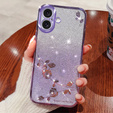 Чохол для iPhone 16 Plus, Glitter Flower, фіолетовий