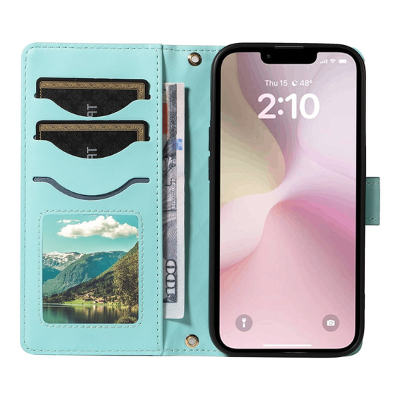 чехол-крышка для iPhone 16E, Rhombus Crossbody Leather, зелёный