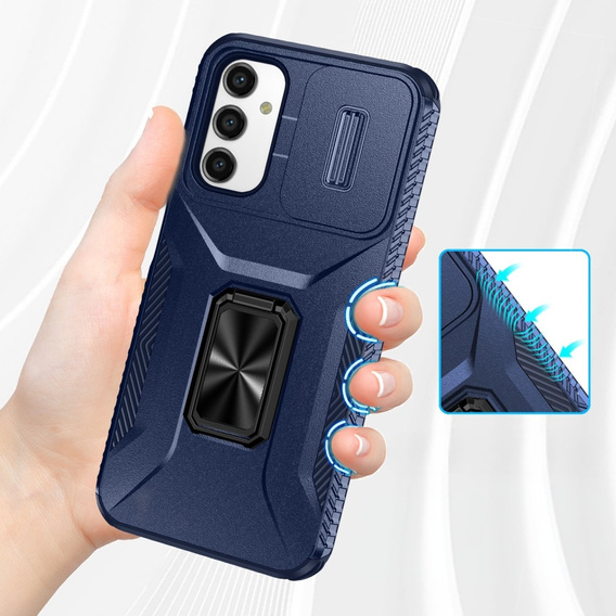 Бронированный чехол для Samsung Galaxy A15, бронированное кольцо Slide Ring, черный + 9H стекло