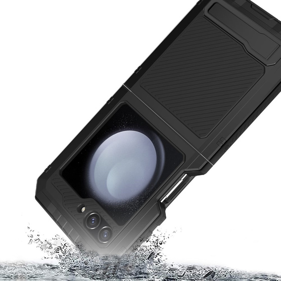 Бронированный чехол для Samsung Galaxy Z Flip 4 5G, алюминий, с подставкой, черный