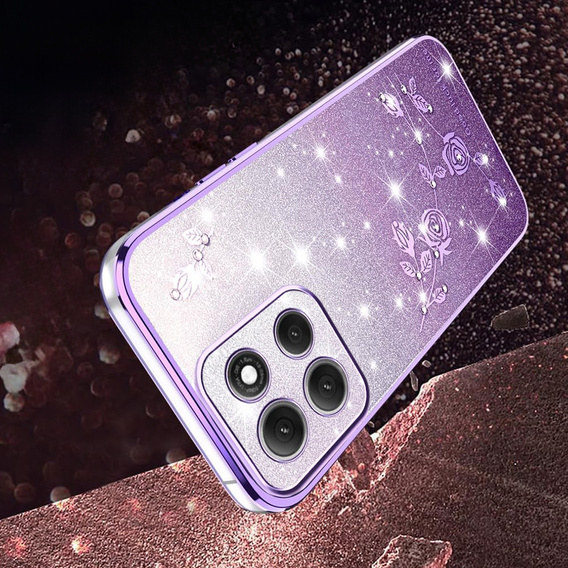 Чехол для Motorola Moto G86 5G, Glitter Flower, фиолетовый