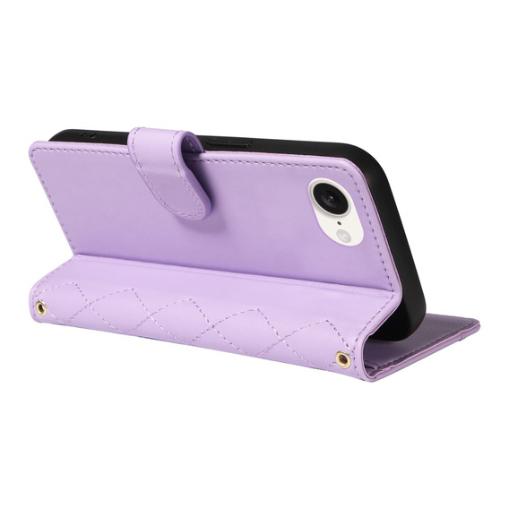 Чохол-сумка для iPhone 16E, Rhombus Crossbody Leather, фіолетовий