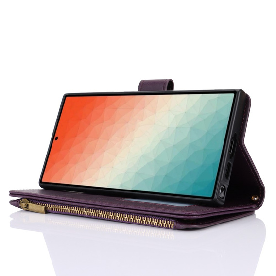 Откидной чехол для Samsung Galaxy S24 Ultra, Wallet Zipper Pocket RFID, с плечевым ремнем, чёрный