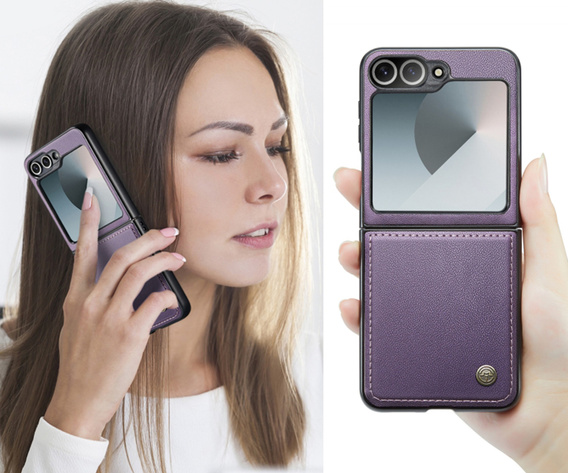 Чехол для Samsung Galaxy Z Flip7 FE / Z Flip6, CASEME Litchi Leather, фиолетовый
