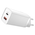 Мережевий зарядний пристрій Baseus GaN2 Lite 65 Вт USB-C + USB-A, білий (ЄС)