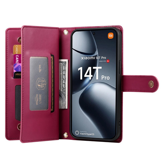 Чохол-книжка для Xiaomi 14T Pro, Wallet Zipper Pocket, червоний