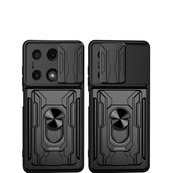 Броньований чохол для Xiaomi Redmi Note 13 Pro 4G / Xiaomi Redmi Note 14S / Xiaomi Poco M6 Pro 4G, Camera Slide Card Slot, чорний