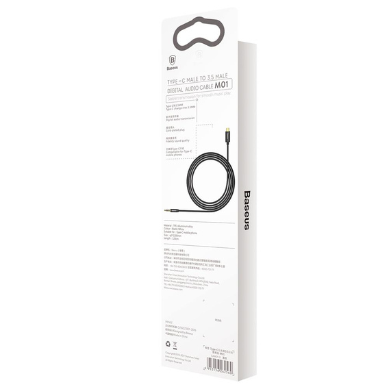 BASEUS Yiven M30 Кабель Minijack 3.5mm Aux 0.5m - Silver/Black