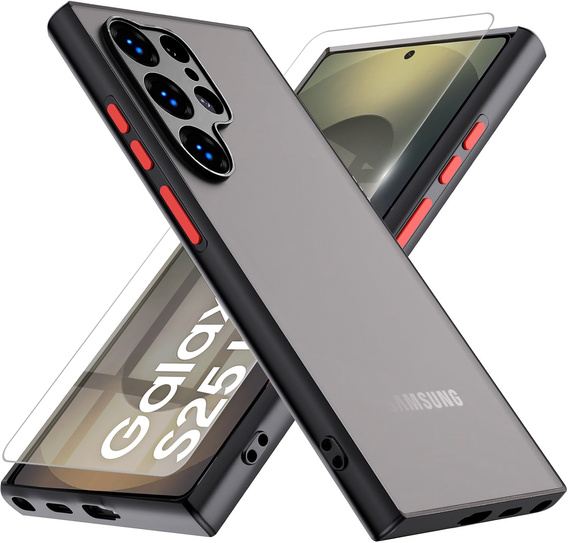 Силіконовий чохол для Samsung Galaxy S25 Ultra, з захистом камери, прозорий / чорний + загартоване скло 9H