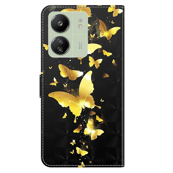 Откидной чехол для Xiaomi Redmi 13C / Poco C65, Wallet, Butterflies золотой