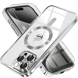 Чехол для iPhone 15 Pro, Electro MagSafe, серебряный + стекло для экрана