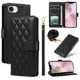 чехол-крышка для iPhone 16E, Rhombus Crossbody Leather, чёрный