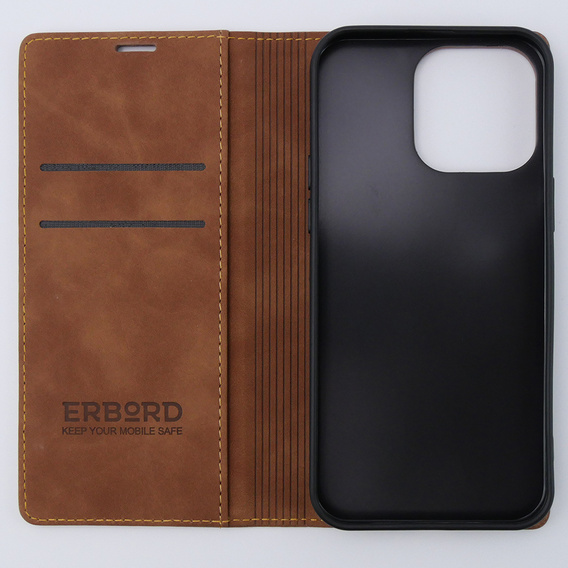 Чохол для iPhone 15 Pro Max, ERBORD Vintage, гаманець з клапаном, коричневий