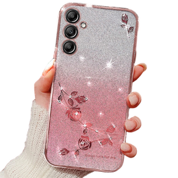 Чехол для Samsung Galaxy A25 5G, Glitter Flower, розовый rose gold